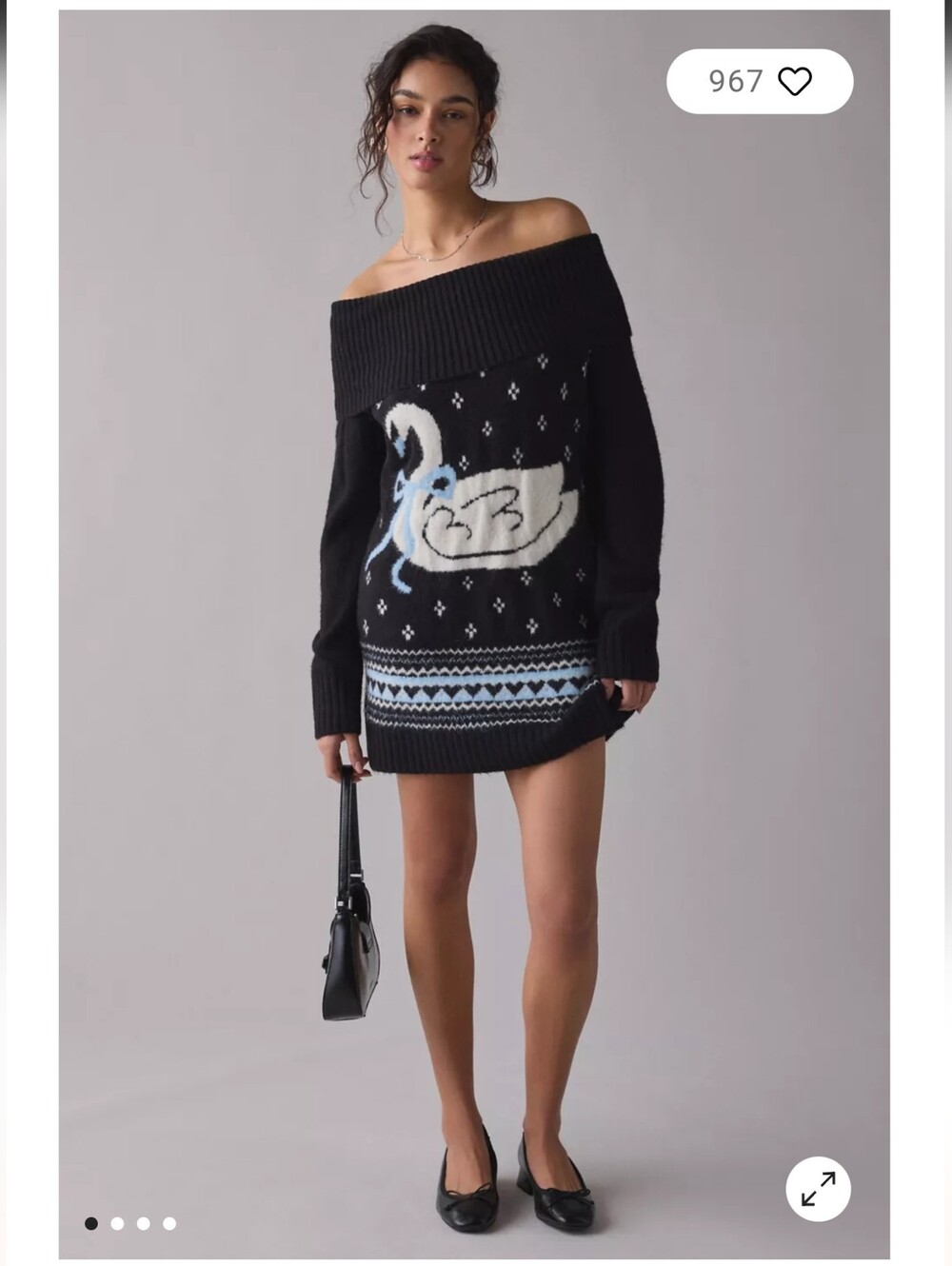 BDG Suzie Swan Femme Fair Isle Off-The-Shoulder Sweater Mini Dress